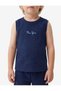 Textured Sleeveless Crew Neck Cotton Undershirt with Embroidery Detail - 2