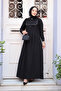 Button Detailed Black Hijab Dress 7224S - 2