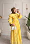 Design Balloon Sleeve Yellow Summer Belted Lined Yellow Fishtail Dress - 8