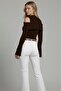 Women's New Product Brown Modanna Collar Spanish Sleeve Turtleneck Wrinkled Fabric Blouse - 4