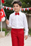 Boy's Milano White Shirt Red Pants Bow Tie Bottom Top Set October 29 Show Outfit - 6