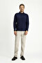 Polo Neck Regular Fit Striped Cotton Sweatshirt