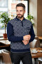 Navy Blue Standard Fit Polo Collar Knit Sweater - 6