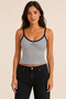 Women's Striped Thin Strap Ribbed Body-Fitting Short Crop Tank Top with Gathered Detail on the Front