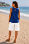 Muslin Women's Shorts with Elastic Waist, Lace-Up and Pockets, Summer Comfortable Cut Shorts - 3