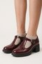 Burgundy Patent Leather Genuine Leather T-Strap Women's Heeled Shoes Daily Classic Design Strappy Mary Jane Style