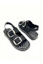 Women's Black Double-Strapped Buckle Thick Orthopedic Sole Daily Sandals with Elastic Back Vdz02015 - 4