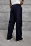 Men's Tensel Fabric Trousers Navy Blue Cargo Pocket Baggy Woven - 5