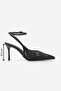 Women's Stiletto Ankle Strap Lace Embroidered Mesh Classic Heeled Shoes Limez Black - 8