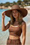 Straw Wide Brim Brown Knitted Patterned Fashionable and Functional Hat Sun Protection Hsr2005 - 6