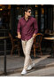 Men's Burgundy Textured Striped Regular Fit Shirt - 4