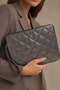 Anthracite Unisex Quilted Laptop Bag 13-14 Inch Compatible Daily Stylish Hand Carrying Organizer Case