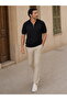 Half Zipper Premium Black Polo Collar Knitwear T-Shirt - Cotton & Tencel - 6