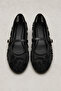 Women's Black Lace Beaded Embroidered Mesh Ballerinas - 3