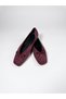 Women's Burgundy Stone Detailed Bowknot Square Toe Suede Ballerinas - 4
