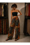 Ethnic Pattern Trousers with Elastic Waist and Tuckered Cuffs - 4