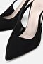 Women's Black Suede Pointed Toe Open Back Stiletto Heel U Shoes - 4