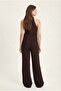 Women's Candice V-Neck Waist Elastic Sleeveless Brown Woven Bottom Top Set - 5