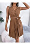 Beige Sleeveless Pleated Mini Dress - 2