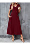 Burgundy Short Sleeve Midi Dress with Pockets