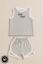 Unisex Salt & Sand Printed 100% Cotton Baby Kids Athlete Shorts Set with Piping Detail - 4