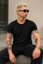 Men's Oval Hem Wide Collar 100% Cotton Short Sleeve T-Shirt - 2