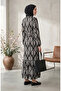 Bürümcük Fabric Gathered Belted Dress 0501-03 Black Ecru - 3