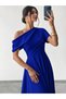 Women's Off Shoulder Short Sleeve Pleated Long Crepe Dress - 3