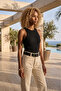 Women's Black Crew Neck 2*1 Soft Polyester Stretchy Camisole Fabric Long Tank Top Blouse - 4