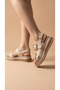 Thick Square Double Gold Buckle Detailed High Heel Ankle Buckle Women's Summer Sandals - 4