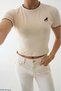 Women's Crew Neck Embroidery Detailed Cotton Crop T-Shirt - 3