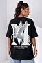 Women's Oversize Casual T-Shirt Crew Neck Mythical Pegasus Printed Black - 5