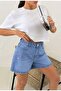 Blue Embroidered Short Denim Shorts with Leg Embroidery - 5