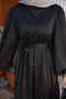 Black Balloon Sleeve Stoned Satin Evening Dress - 3