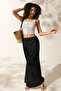 Black Linen Fabric High Waist Long Skirt - 6