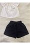 Girl's 2-Piece Set: Madonna Collar White Blouse & Solid Color Shorts - 2