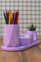 Concrete Office Set Pen Holder Pot Cactus Notebook Holder Business Card Holder Oval Tray - 3