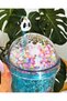 Led lighted 450 ml double layer mica crazy water bottle with straw, frosted glass appearance, blue 2093 - 3