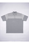 Gray White Striped Short Sleeve Polo Collar Men's T-Shirt - 2