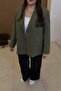 Plus Size Women's Oversized Lined Blazer Jacket - Khaki - 8