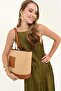 Women's Tan Straw Large Volume Zippered Women's Shoulder Bag - 2