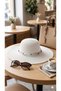Handcrafted Stylish Tulle Black Beaded Stone Detailed Large Brim - White Wide Brim Beach Natural Straw Hat Trend Boater Internal Adjustable Drawstring