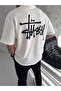 Unisex Crew Neck Printed Oversize T-Shirt - White - 2