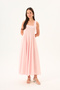 Pink and White Striped Square Neck Princess Stitched Paneled Flared Maxi Length Poplin Dress - 7