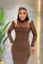 Double Fabric Strapless Dress with Lace Detail - Brown - 3