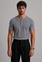 Men's Gray Henley Collar Short Sleeve Premium Cotton Ribbed T-Shirt - 3