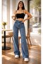 Mavikaryıkama Lycra Super High Waist Loose Paca Denim Palazzo Jeans