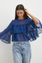 Navy Blue Ruffled Tulle Blouse - 3