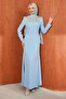 Baby Blue Stoned Fish Model Evening Dress