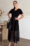 Women's V-Neck Short Sleeve Belted Skirt Chiffon Detailed Modal Dress